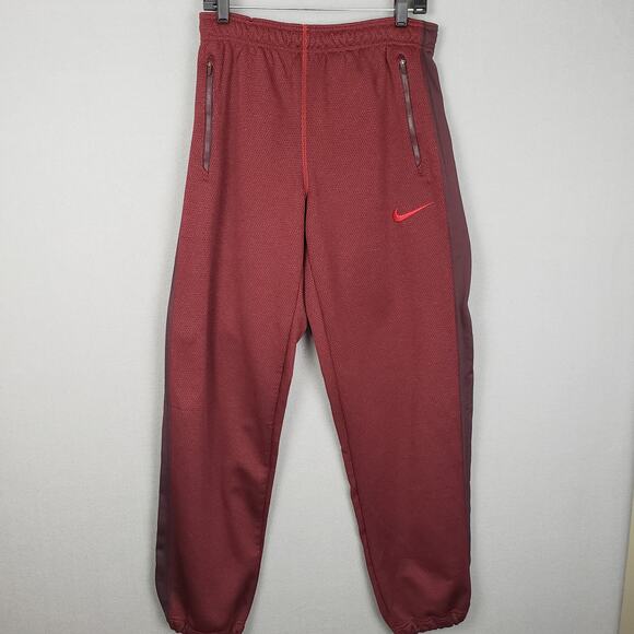 Nike Men's Size M Therma-Fit Track Pant Joggers Maroon Burgundy Red Stripe Mesh - Picture 1 of 10